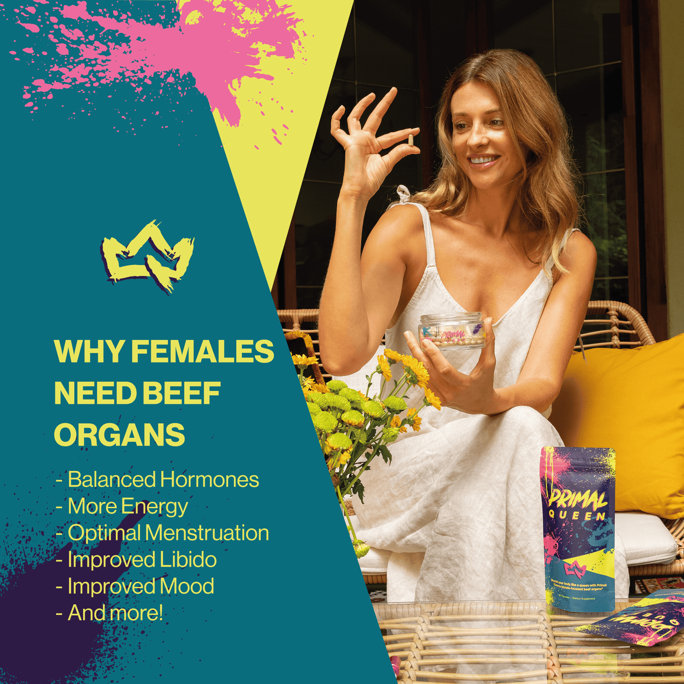 Primal Queen Female-Optimized Beef Organ Superfood Supplement (Beef Liver, Kidney, Heart, & 3 More) - 100% Grass Fed, Pasture Raised - 3rd Party & Clinically Tested